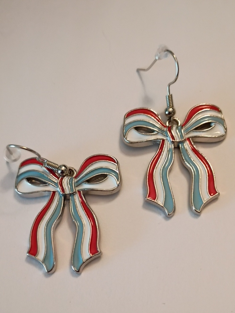 Sale Bow Dangle Earrings in Red, Light Blue, White